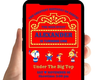 Invitación de cumpleaños de circo: El mejor espectáculo del mundo, invitación a fiesta de carnaval, temática animal (plantilla digital)