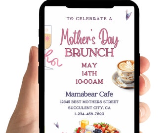 Invitación para el Día de la Madre: Brunch, Invitaciones para la fiesta de la madre, Mariposa, Suculenta (Plantilla digital)