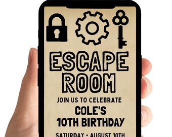Invitación a una sala de escape: Pistas de detective, 10º cumpleaños, invitación a una fiesta de escape misteriosa (plantilla digital, música)