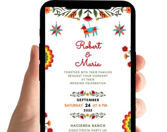 Invitación de boda: Mexicana, Fiesta, Destino, Pica (Plantilla digital animada editable)