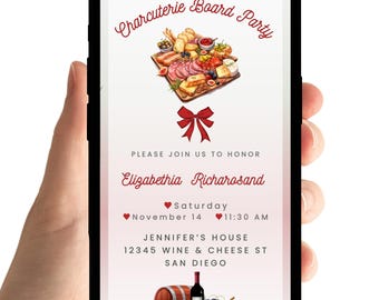 Tabla de embutidos: invitación a una fiesta de vinos, quesos y tabla de quesos (confirmación de asistencia en la web con seguimiento)