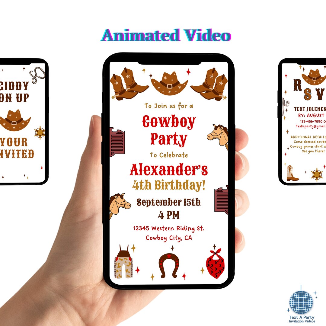 Cowboy Birthday Invitation: Animated Wild West Rodeo Invite (digital ...