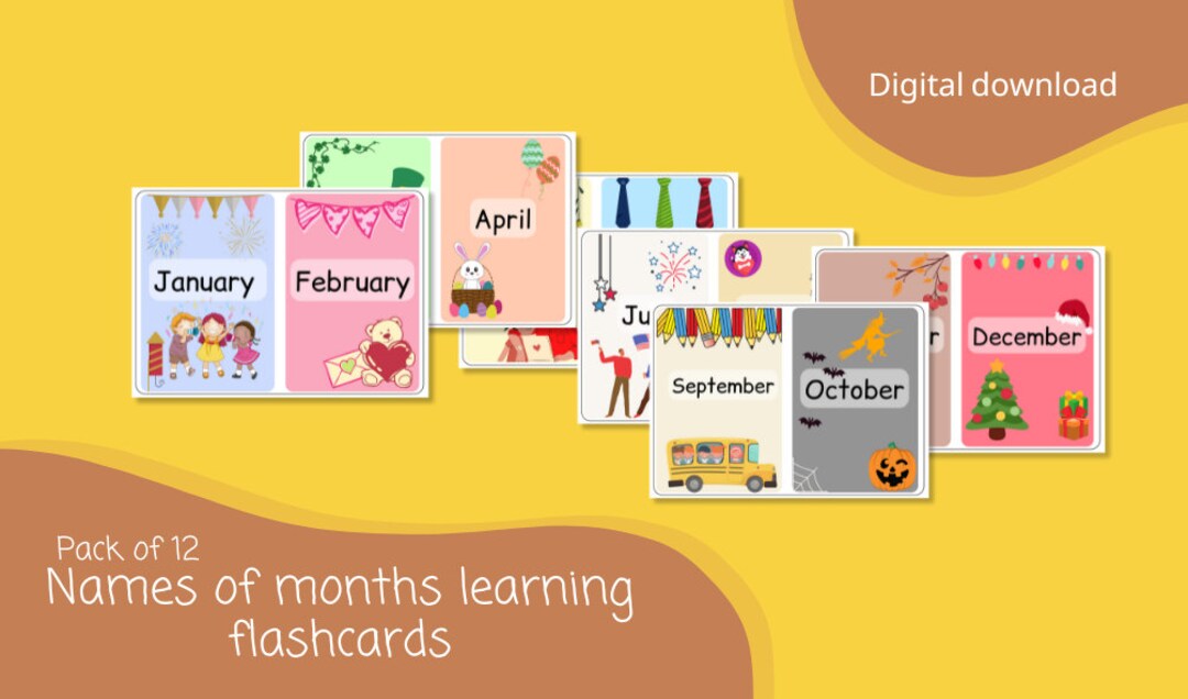 12 Months' Names Flashcards for Kids INSTANT DOWNLOAD Etsy