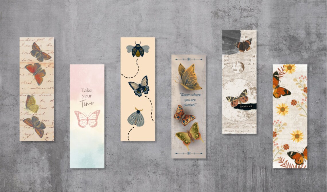 Printable Butterfly Bookmarks Template, Printable Bookmarks Set of 6 ...