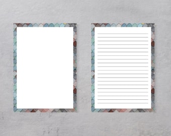 Printable designed border writing paper with and without lines, Personal letterhead for writing instant download, printable stationery