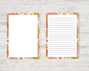 Printable flowers border writing paper with and without lines, Personal letterhead for writing instant download, printable stationery