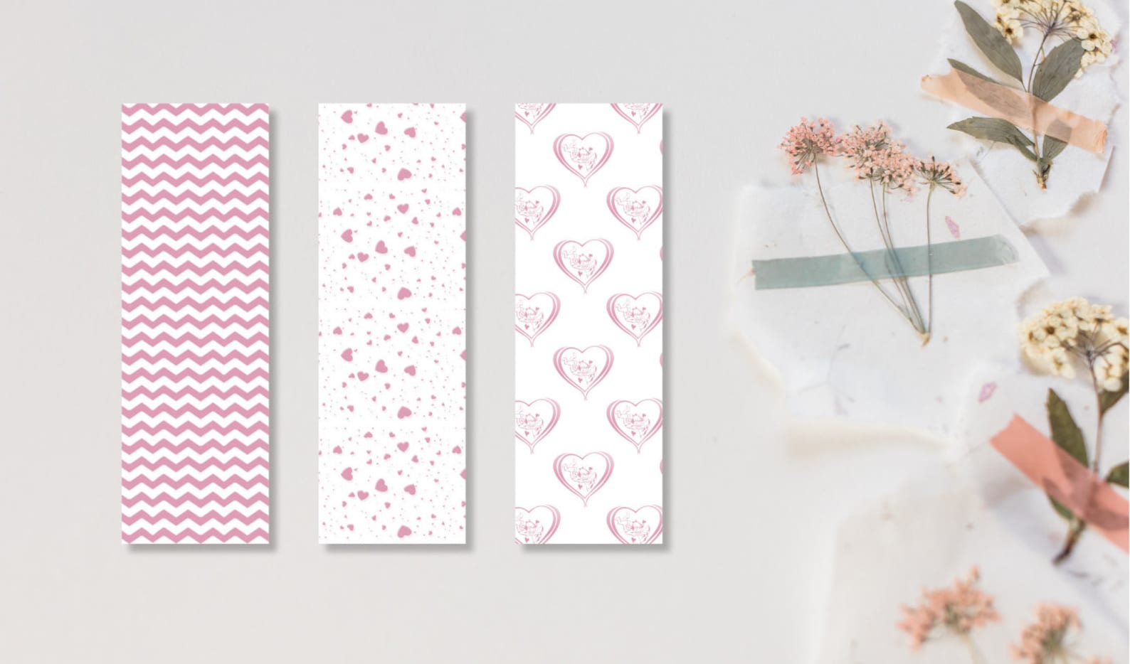 Printable Pink Hearts Bookmarks Template, Printable Bookmarks Set of 5 ...