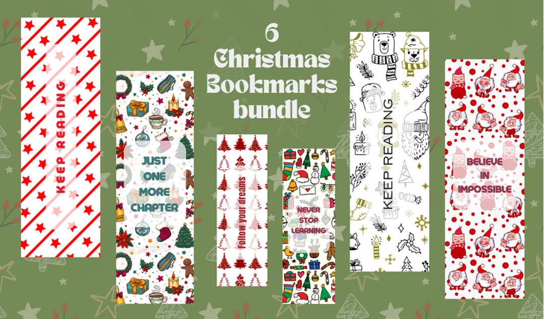 Printable Christmas Bookmarks Template, Printable Bookmarks Set of 6 ...
