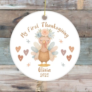 Baby&#39;s First Custom Ornament, Personalized Thanksgiving Gift, Baby Name Personalized Ornament, Baby Girl Ornament, Thanksgiving Baby Girl
