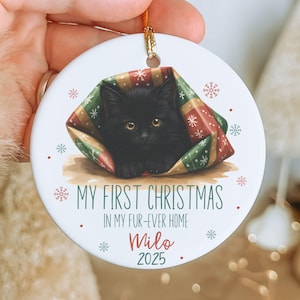 Custom Cat Ornament, Personalized Cat Christmas Ornament, Personalized Gift for Cat Mom, Cats First Christmas, Black Cat Christmas Keepsake