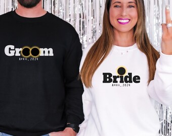 Bride Groom Sweatshirts, Bride Sweatshirt, Couples Matching Crewneck, Astronomy Lover, Total Solar Eclipse, Eclipse Souvenir Gift