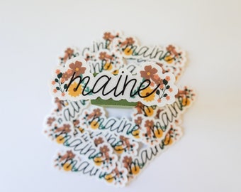 State of Maine Sticker, Floral Maine Sticker, Flower Sticker