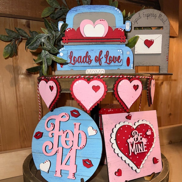 Valentine Tiered Tray Decor, Loads Of Love, Be Mine, Feb 14, Valentines Day, Sweetheart Day, 3D Mini Signs, Hearts, Valentines Decor