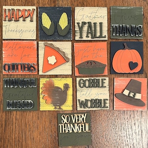 MINI(2.3 x 2.3) FALL/Thanksgiving Leaning Ladder Tiles, Interchangeable Inserts, Fall Decor, Fall Tier Tray Decor, Thankful Grateful - Bless