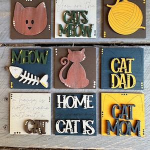 MINI Cat Leaning Ladder Interchangeable inserts. Cat Decor, Cat Tiered Tray Decor, Meow, Cat Mom, Cat Dad, Home is Where my Cats are, MINI