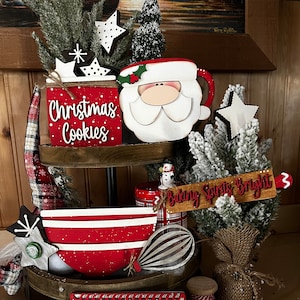 Vintage Christmas Tiered Tray , Santa Tier Tray, Christmas Cookies, Baking Spirits Bright, Ho Ho HO, 3D Sign, Christmas Tier, Winter tier