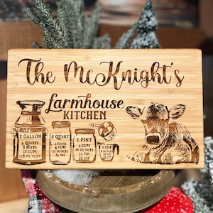 Bamboo cutting board / cheese board / Farmhouse Kitchen / Cows / conversion chart, Personalized cutting Board, Wedding Gift, Housewarming