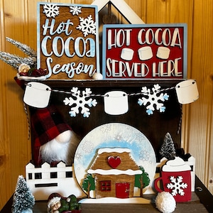 Hot Cocoa Tiered Tray Decor, Hot Cocoa Bar, Christmas Wood Scoop Tiered Tray Decor, Winter, 3D Mini Signs, Hot Chocolate Decor, Marshmallow