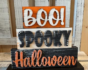 Boo, Spooky, Halloween Word Stacker, Halloween Tier Tray Decor, Boo Tier Tray, Fall Tier Tray, Halloween Word Block, Halloween Shelf Sitter