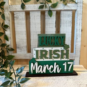 Lucky, Irish, March 17 Word Stacker Sign, St. Patricks Day Tier Tray Decor, Four-Leaf Clover, Irish Tiered Tray Decor, Luck of the Irish