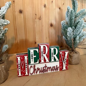 Merry Christmas Chunky Word Block Standing Sign, Christmas Decor, Christmas Tiered Tray Decor, Santa Decor, Christmas Word Block, Self-Stand