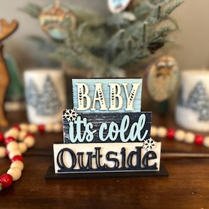 Baby It&#39;s Cold Outside Word Stacker, Christmas Tier Tray, Winter Tier Tray, Winter Decor, Snow Tier Tray, Wooden Shelf Sitter Sign, Mittens