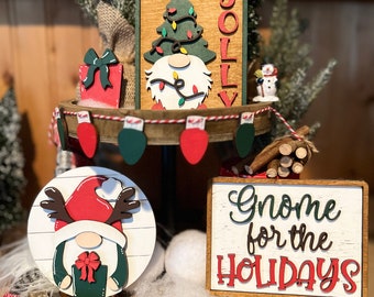 Gnome Tiered Tray Decor, Gnome for the Holidays, Gnome Decor, Christmas Gnome, Christmas tiered tray, Gnome Tiered Tray, 3d Signs