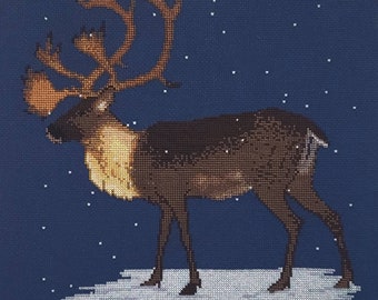 Winter caribou (reindeer) cross stitch pattern