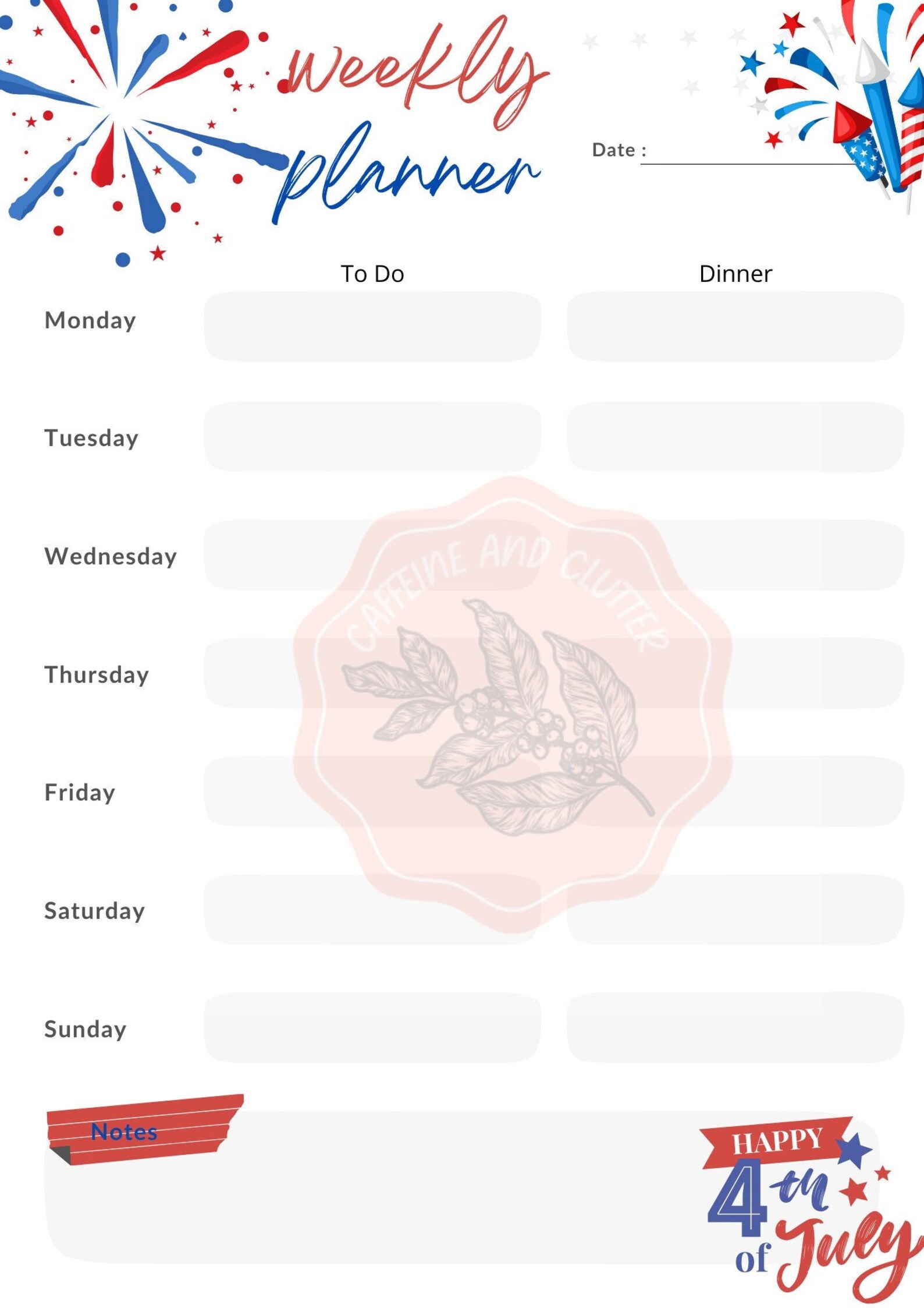 July Weekly Planner July Weekly Planner