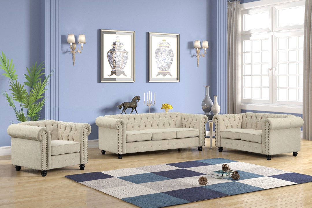 US LIVINGS 3 Piece Linen Living Room Sofa Loveseat and Chair Etsy