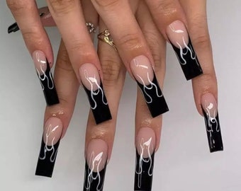 Black Glossy Nails Etsy Uk