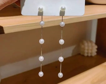Natural Pearl Dangle Earrings For Women Designer Luxury Gift Minimalist