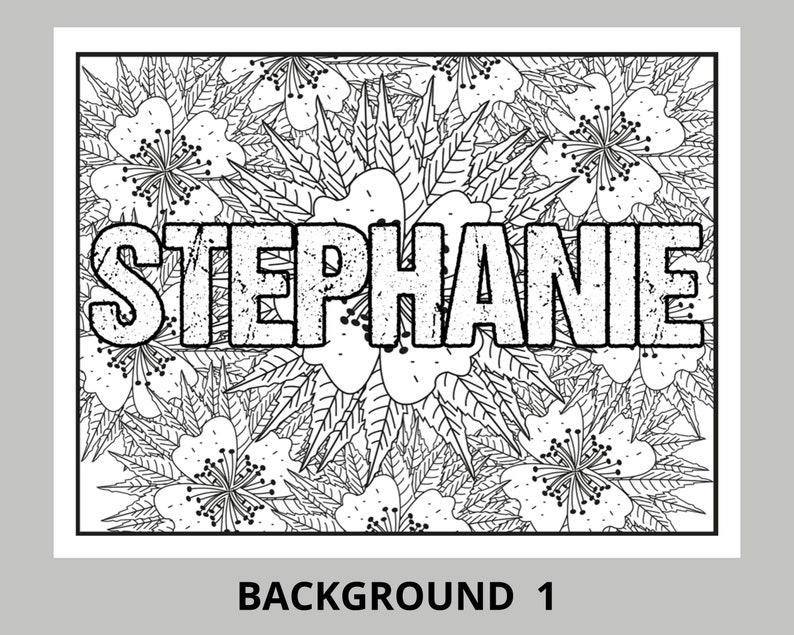 Custom Name Coloring Pages, Printable Boho Floral Background