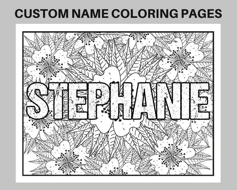 Custom Name Coloring Pages, Printable Boho Floral Background