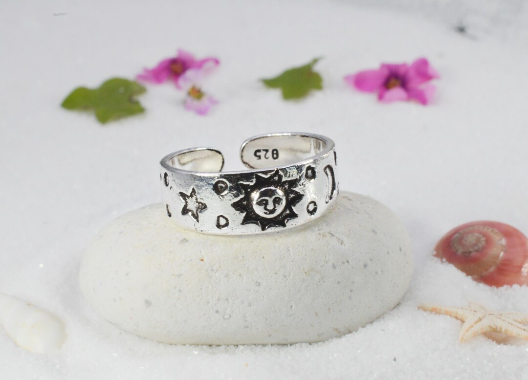 Sterling Silver 925 Sun, Moon and Stars Adjustable Toe Ring - Etsy UK