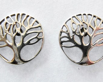 Boucles d’oreilles en argent sterling 925 Tree Of Life Ear Stud avec dos papillon en argent sterling dans une boîte cadeau