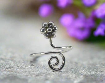 Sterling  Silver  925  Adjustable  Flower  Toe  Ring