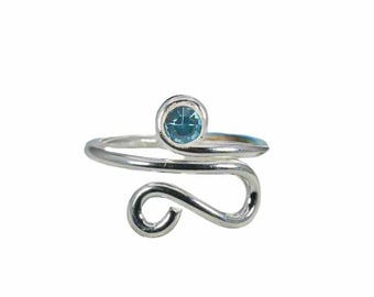 Sterling  Silver  925  Topaz  Adjustable  Toe  Ring