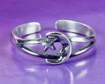 Sterling Silber 925 Mond und Stern Einstellbare Toe Ring