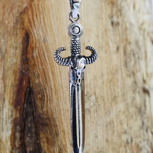 Sterling  Silver  925  Sword  And  Bulls  Skull  Pendant