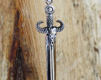 Sterling  Silver  925  Sword  And  Bulls  Skull  Pendant