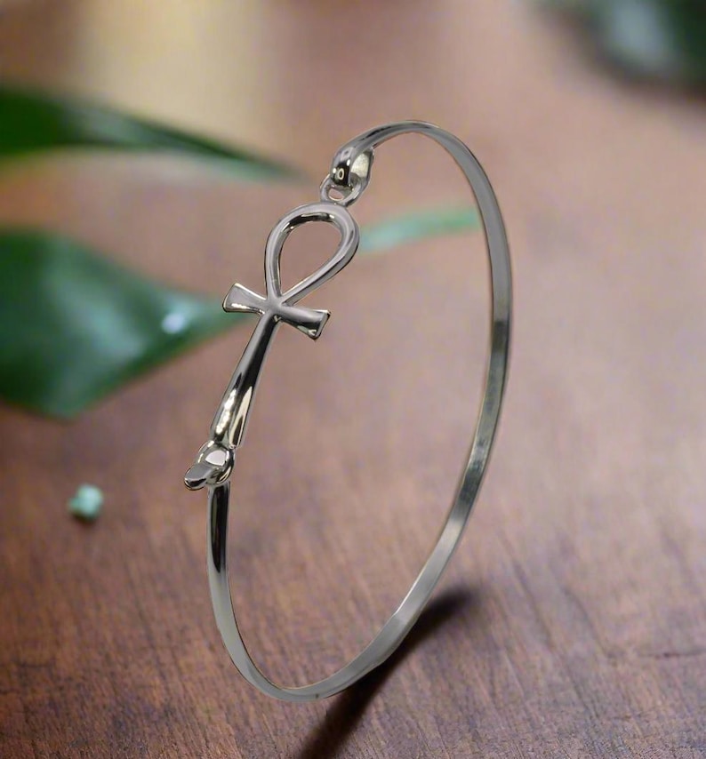 Sterling silver 925 Ankh Cross bangle bracelet in elegant gift box.