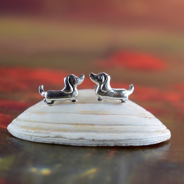 Sterling  Silver  925  Dachshund  Ear  Stud  Earrings  With  Sterling  Silver  925  Butterfly  Backs