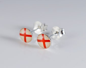 Pair  Of  Two  Sterling  Silver  925  St. Georges  Cross  Ear  Stud  Earrings  With  Sterling  Silver  925  Butterfly  Backs