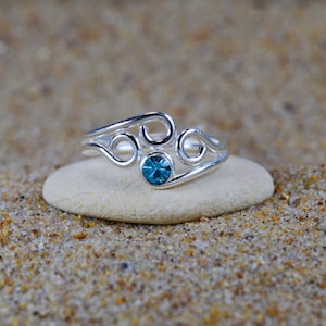 Sterling  Silver  925  Adjustable  Toe  Ring  With  Coloured  Stone