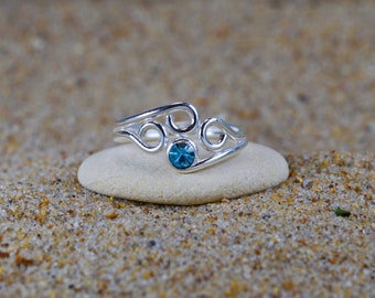 Sterling  Silver  925  Adjustable  Toe  Ring  With  Coloured  Stone