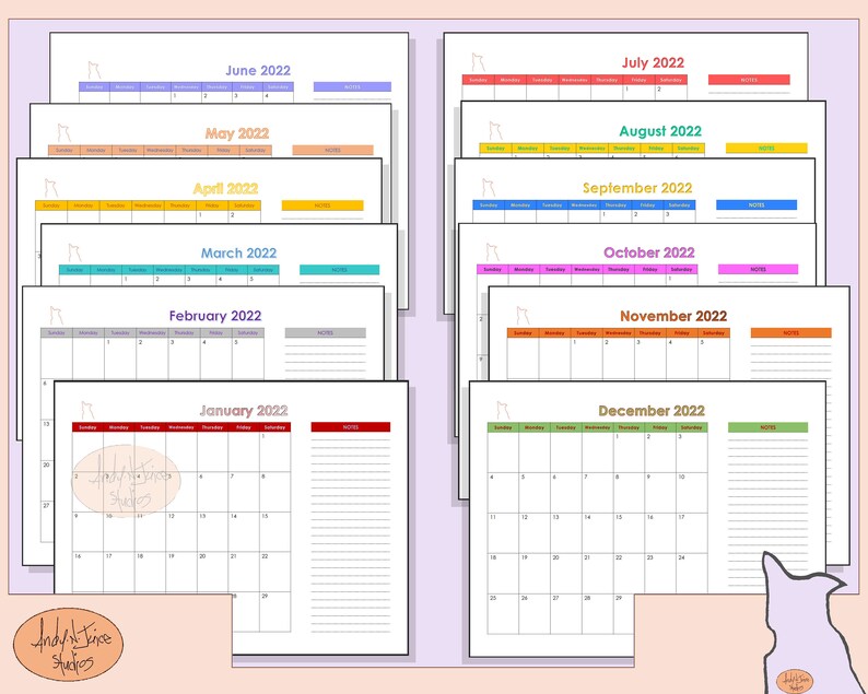2022 calendar printable simple pdf letter size etsy