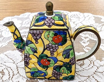 Trade+Aid enamelled metal floral miniature teapot.