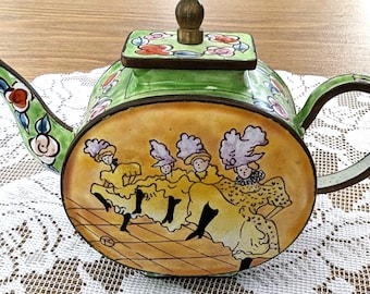 Beautiful Trade+Aid enamelled metal miniature teapot