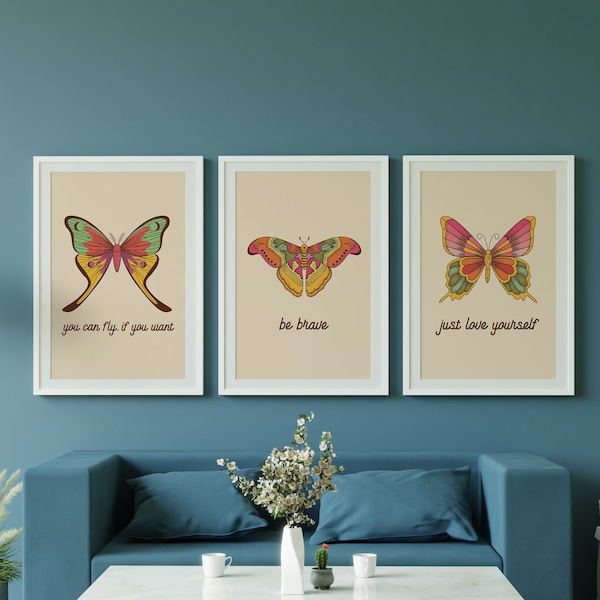 Boho butterflies, nursery printable art, Blush pink girls print, girl's room decor, vintage decor, boho girl's nursery, butterflies wall art